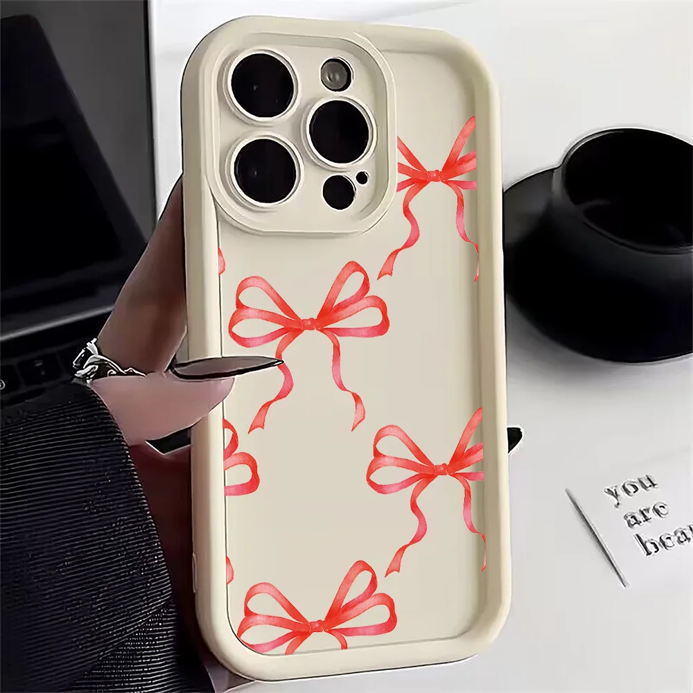 Red And Blue Bow Pattern Phone Case For iPhone 16 Pro Max 15 14 13 12 11 XS X XR 7 8 Plus SE 2022 2020 Shockproof Soft TPU Cover