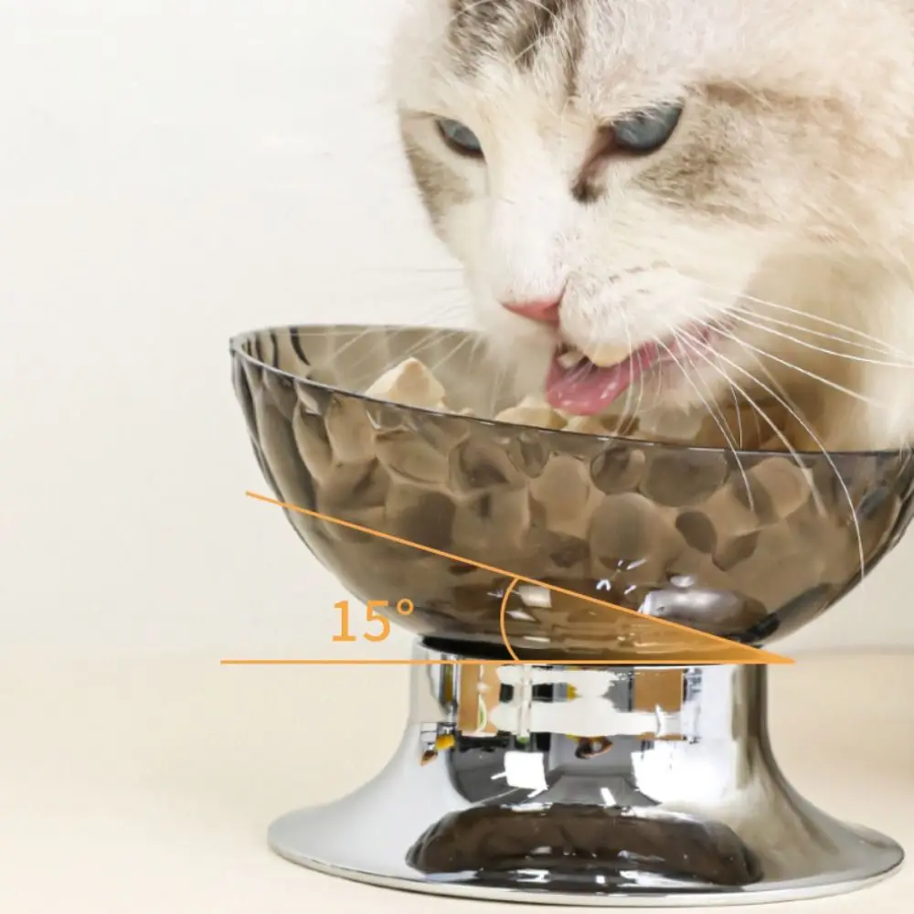 Translucent Cat High Foot Bowl Removable Tilted Pet Neck Protection Bowl Non-slip Electroplated Base Dog Water Bowl