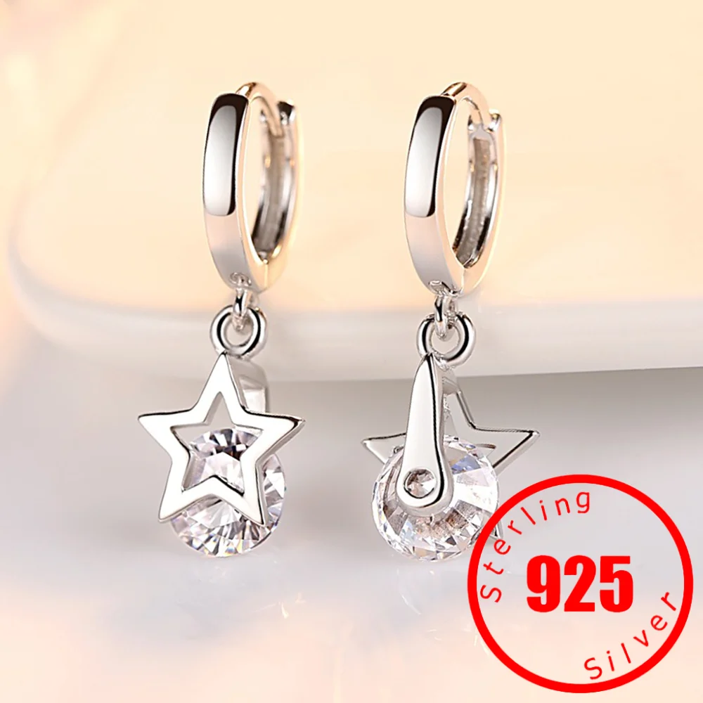 

925 Sterling Silver Earrings Simple Delicate Silver Sparkling Zircon Star Earrings For Women Brincos Pendientes