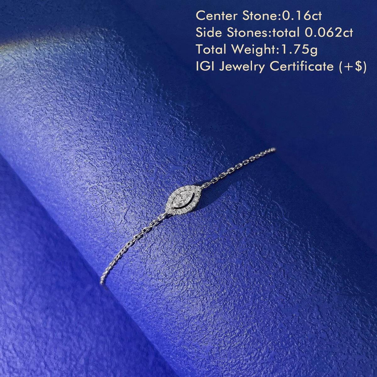 Classic Marquise Solitaire Natural Diamond Bracelet Total 0.222ct 18K White Gold Halo Natural Diamond Bracelet For Women