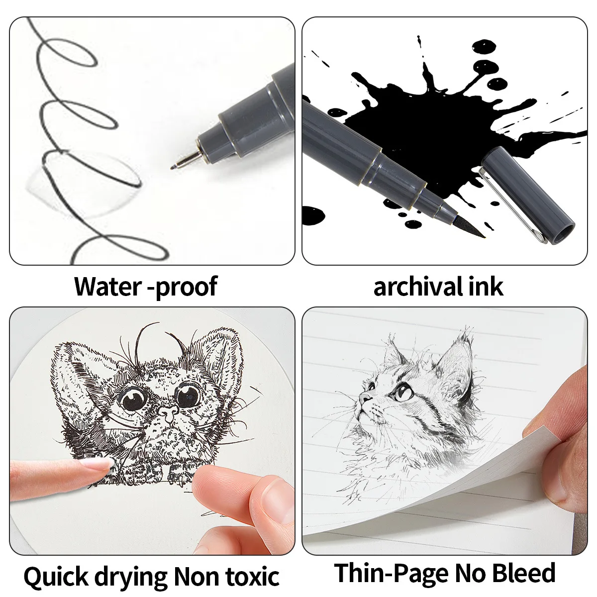 12-Pack Black Fine-Line Waterproof Ink Pens Set Document Pigment Liner Pens Dotted Drawing Journal Compatible