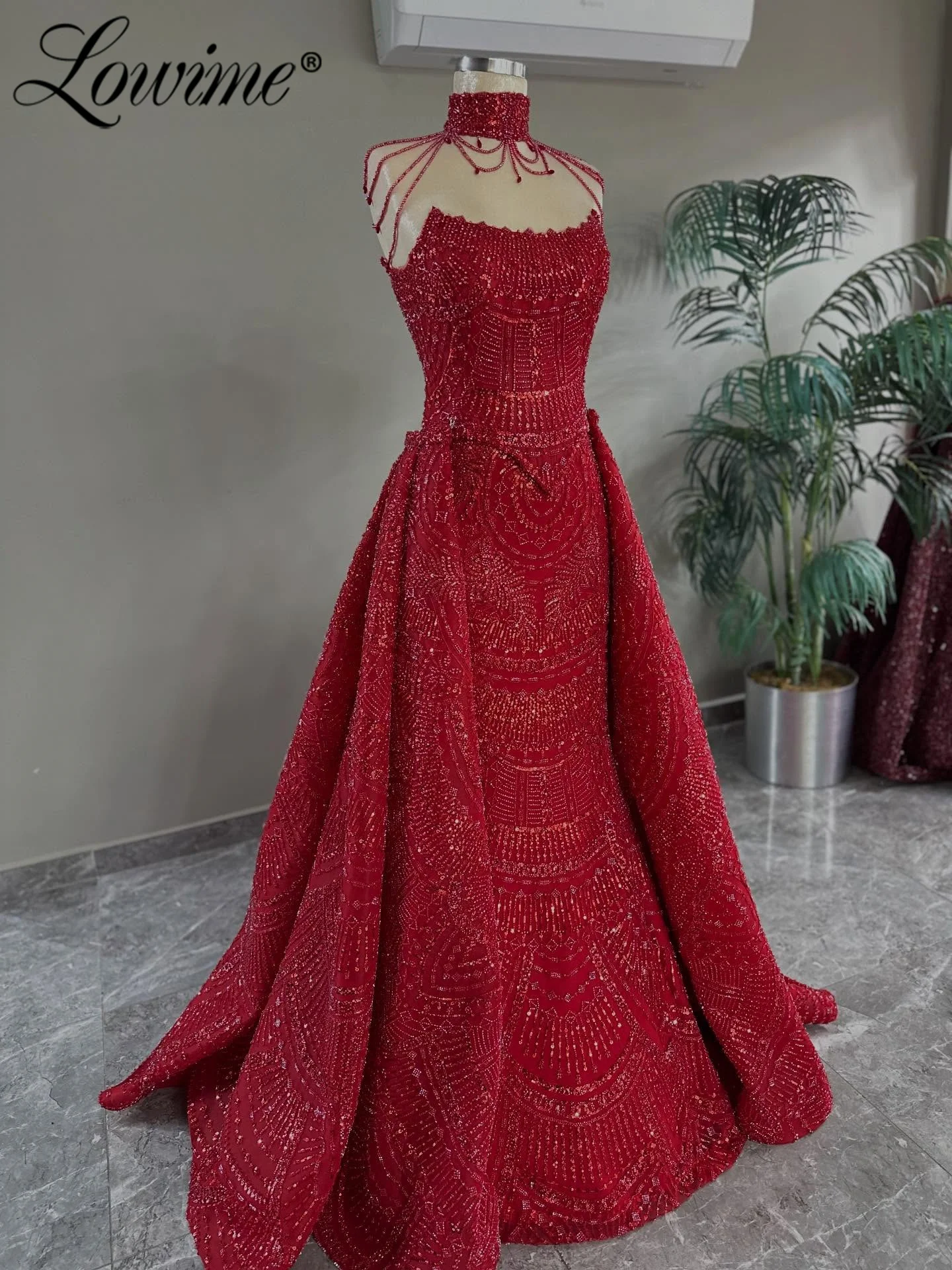 

Вечерние платья 2026 года: модные красные бордовые платья-русалка без бретелек, расшитые бисером, для свадеб и торжеств, с отстегивающимся шлейфом, длинные выпускные платья