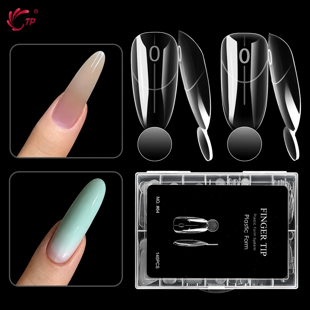 TP 140pcs Dual Nail Forms Almond Oval Clear Acrylic Top Forms for Extension Quick Building Gel Mold Reusable Nail Tips 14 Sizes