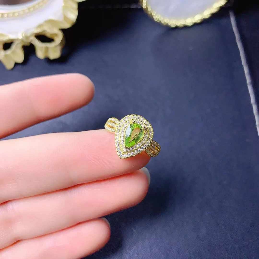 Natural Peridot Ring Drop 6*8mm for Women Jewelry 925 Sterling Silver Free Shipping