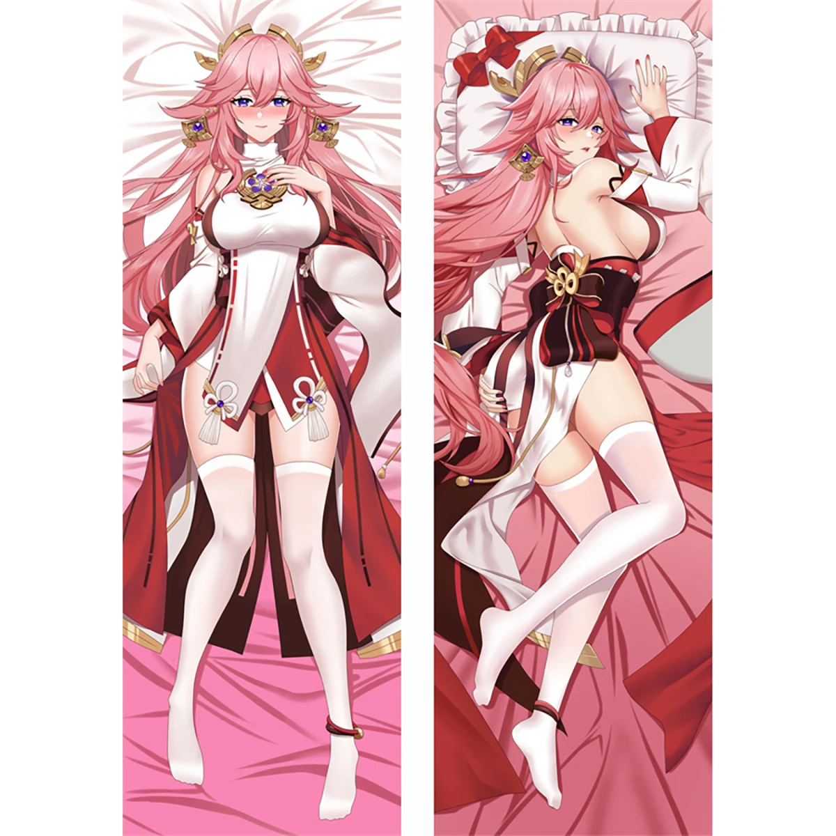 

60X180CM 2WAY Dakimakura Anime Yae Miko Genshin Impact Double Sided Print Life-size Body Pillow Cover