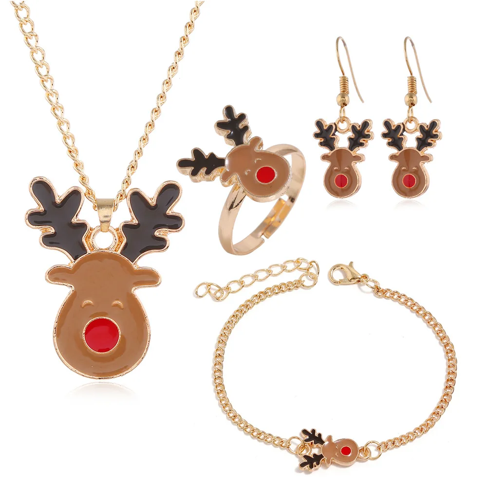 

2023 Fashion jewelry sets accessories Christmas festival accessories cartoon elk earrings necklace bracelet deer jewelry set