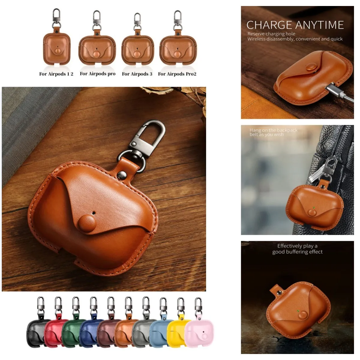 3D New Leather case For Airpods pro 2nd shockproof Anti drop and anti scratch with keychain leather cases For Airpods 1 2 pro 3