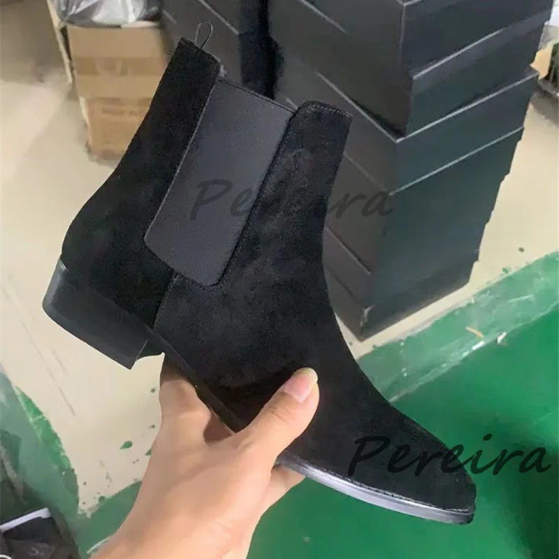 

Autumn Winter Suede Chelsea Boots British Style Solid Cow Leather Pointed Toe Slip-On Ankle Boots Party Business Dress Shoes