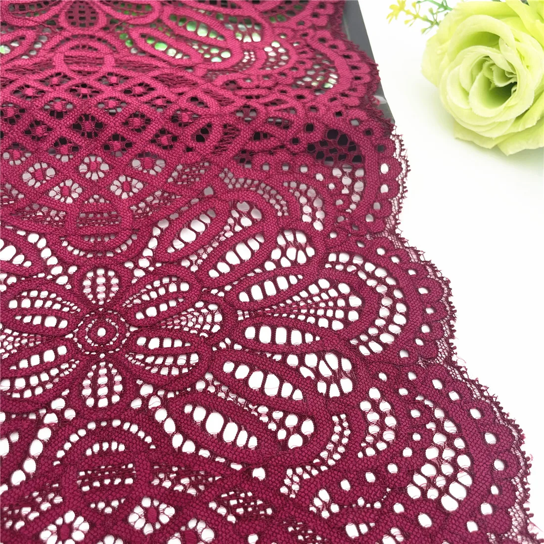 3y/lot Width 24.50cm Burgundy Elastic Stretch Lace Trims Red For Clothing Accessory Dress Sewing Applique Costume Lace Fabric