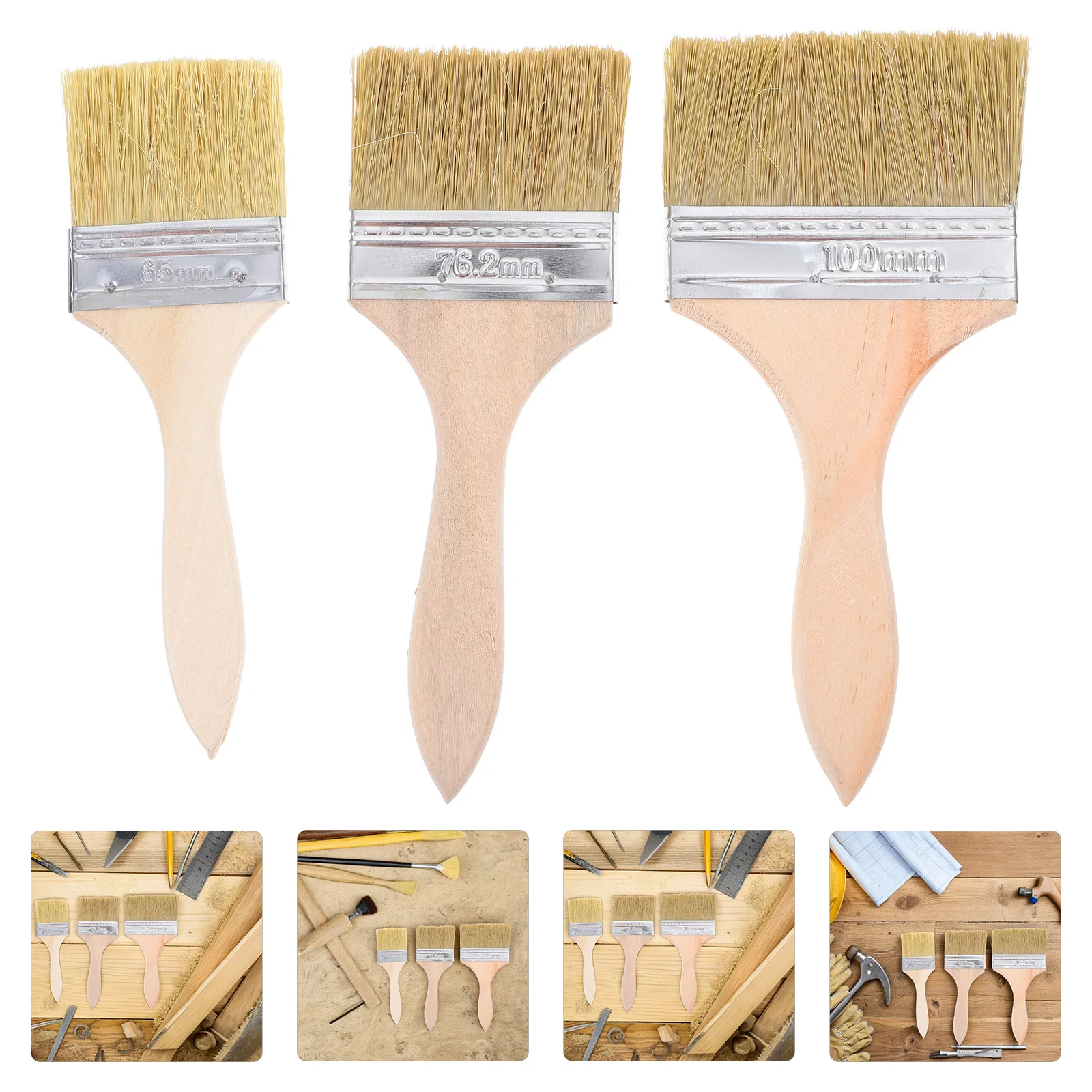 

3pcs Wooden Handle Paint Brushes Set Flat Bristles For Wall Wood Varnishing Staining Diy Projects Home Improvement Tools
