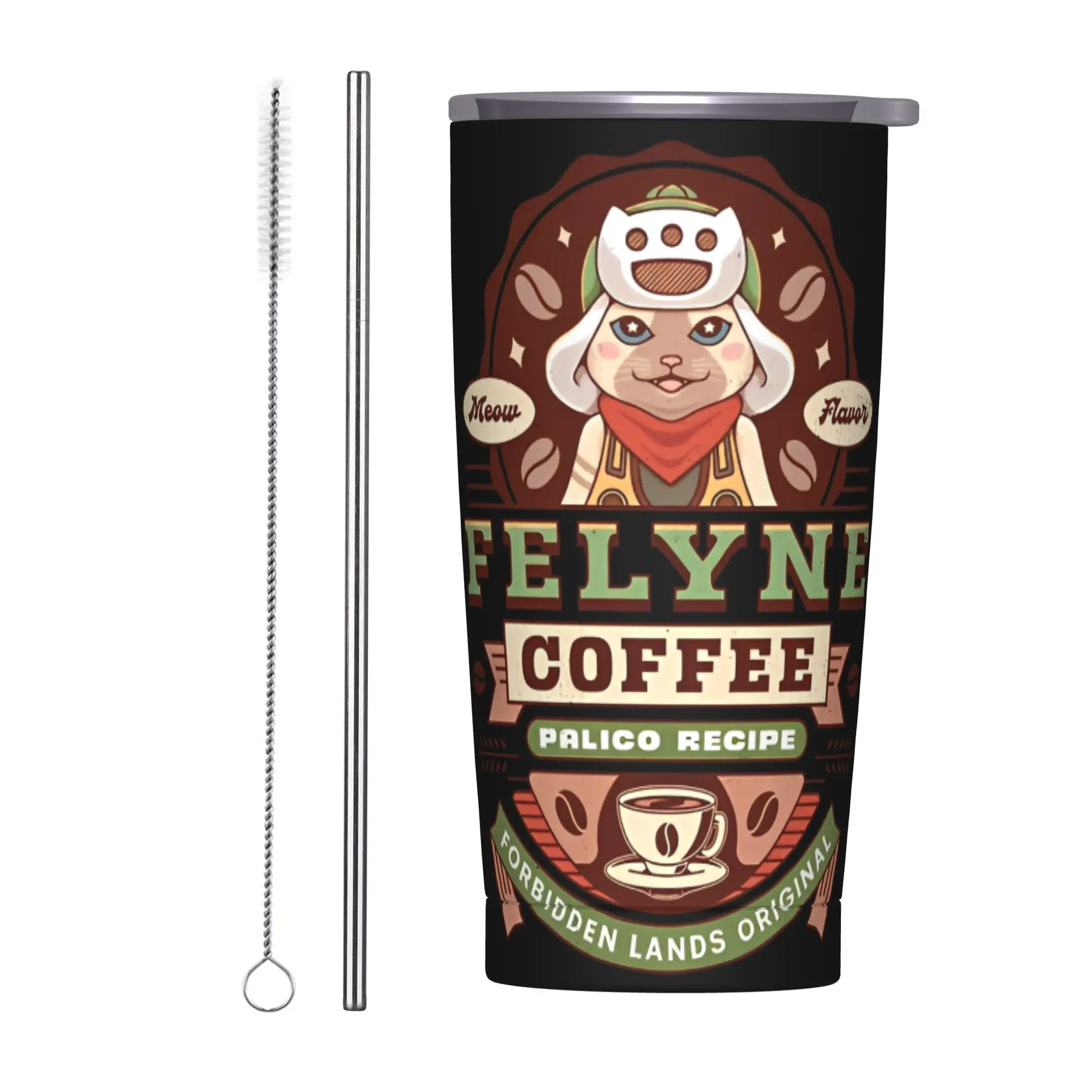 Monster Hunter Wilds Felyne Palico Coffee 20oz Vacuum Insulated Tumbler Game Mugs Fashion Cup Double Walled Water Bottle Gift