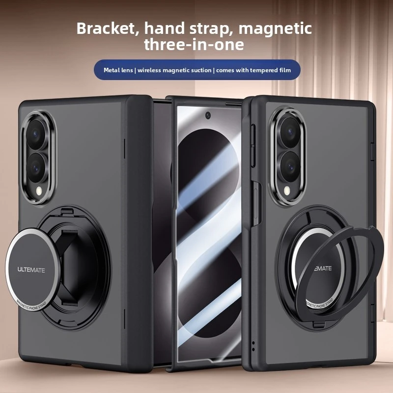 For Samsung Galaxy Z Fold 8 Case Frosting Acrylic Magnetic With Shrink Ring Stand Protective Back Cover For MagSafe Phone Shell