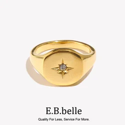 E.B.belle Aspect North Star Seal Ring Silver Color Waterproof 316L Stainless Steel Jewelry 18K Gold Plated Accessories