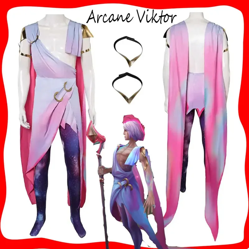 

Arcane Viktor Косплей Мужчины Фантазия Комбинезон Повязка на руку Игра LoL Костюм Маскировочная одежда для мужчин Фэнтези Хэллоуин Карнавальный костюм
