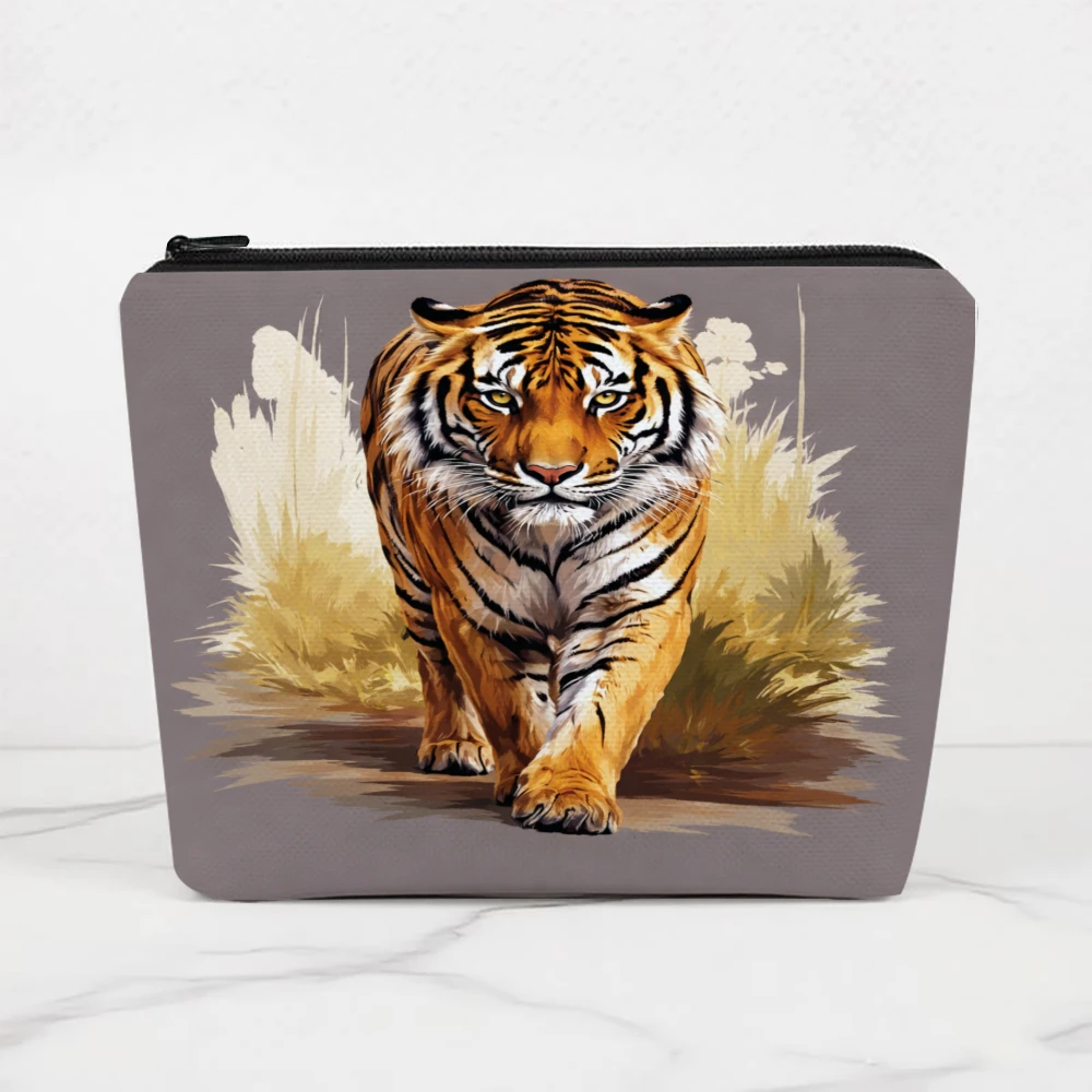 Tiger Walking Through Grass Makeup Bags for Girls Cosmetic Pouch Toiletry Bag Pencil Case Travel Storage
