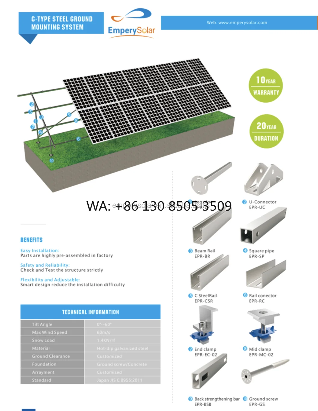 High Strength AL6005-T5/Q235B/MAC Solar Mounting System Ground Photovoltaic Solar Panel Bracket 10+ Year Warranty for Mounting