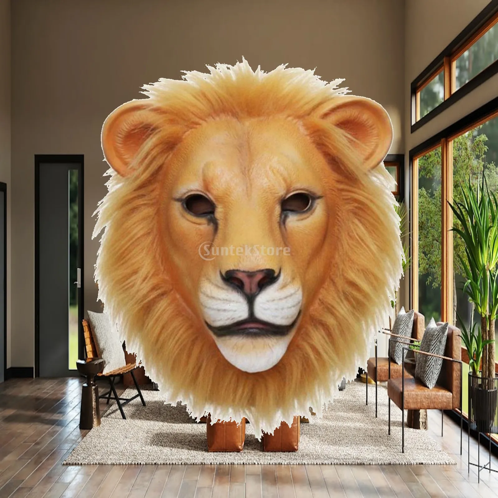 Realistic Latex Lion Headpiece Festival Costume Headgear Party Mask for Halloween Cosplay Events