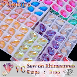 VC Fluorescent Drop Sew on Rhinestone Drop AB Sewing Diamond Glass Diamond Flatback DIY Accessories Wedding
