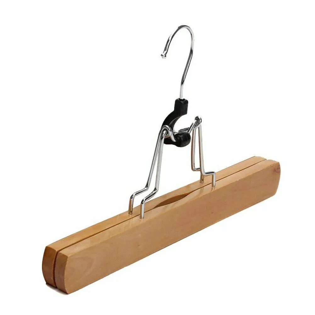 

Wooden Clothes Collection Home Skirt Hanger Drying Rack Space Saving Clip Type Hotel Anti Fall Neat Trouser Wardrobe Storage