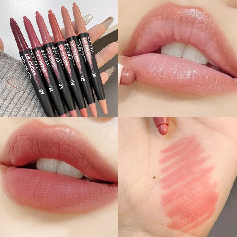 3d Matte Lippenstift Lipliner Potlood Waterdichte Blijvende Omtrek Lippen Contouren Gladde Nude Antiaanbakbeker Lippenstift Krijt Cosmetica