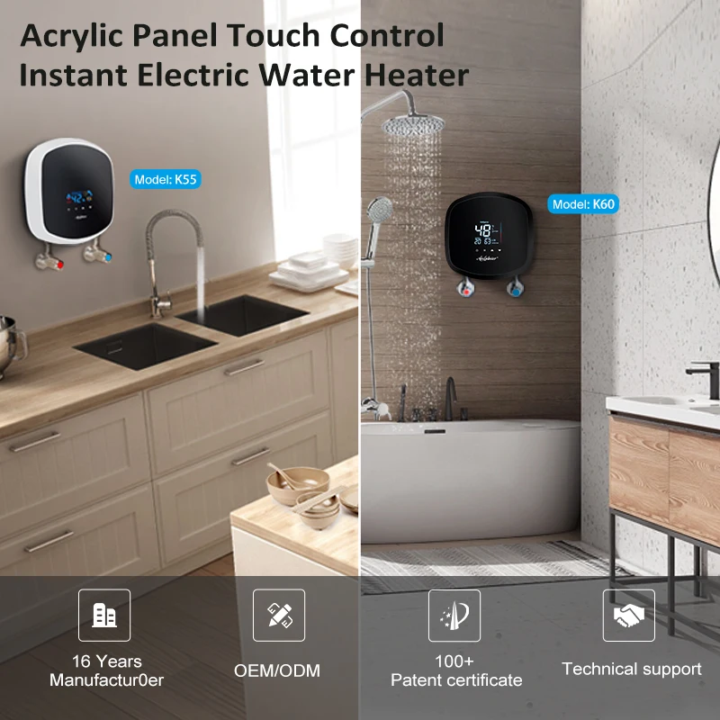 New Design 6000w Anlabeier Touch Screen Control CE Certification Tankless Electric Instant Hot Shower Water Heater