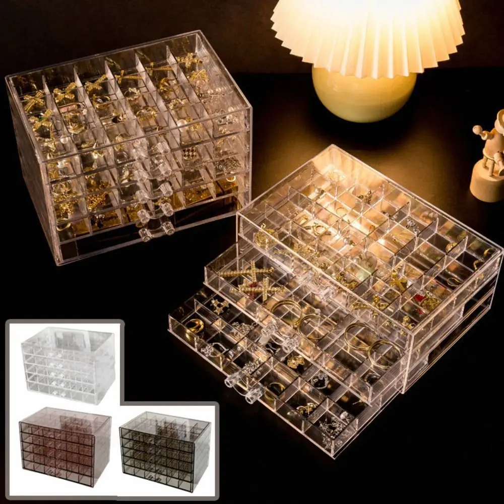 

120Grids Jewelry Storage Box Acrylic Dustproof Jewelry Transparent Box Ring Earring Drawer Style Nail Art Organizer Box Desktop