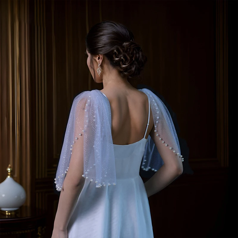 المرأة أنيقة القوس عقدة تول غزل الكتف غطاء للذراع شال الزفاف يلتف العروس الزفاف مأدبة فستان الكتف ديكور الإكسسوار