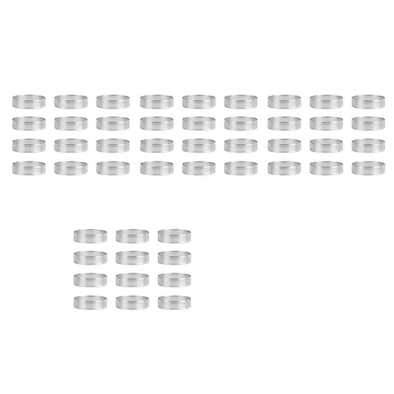 B62B-48 Pack Stainless Steel Tart Rings 3 In,Perforated Cake Mousse Ring,Cake Ring Mold,Round Cake Baking Tools