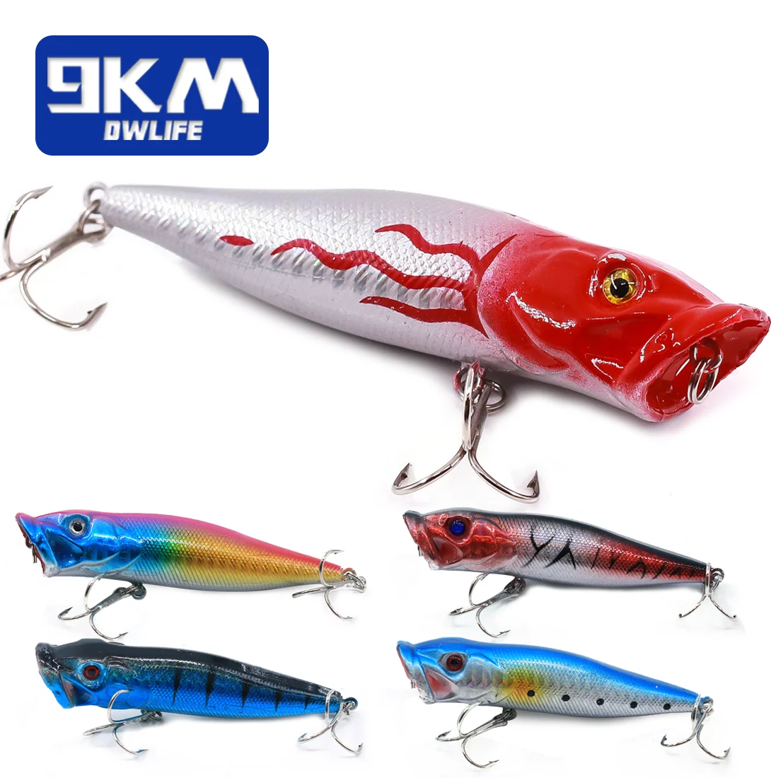 Popper Lure Topwater Fishing Lures 12g Bass Lures Pencil Artificial Bait with Treble Hook for Bass Trout Catfish Redfish Pike