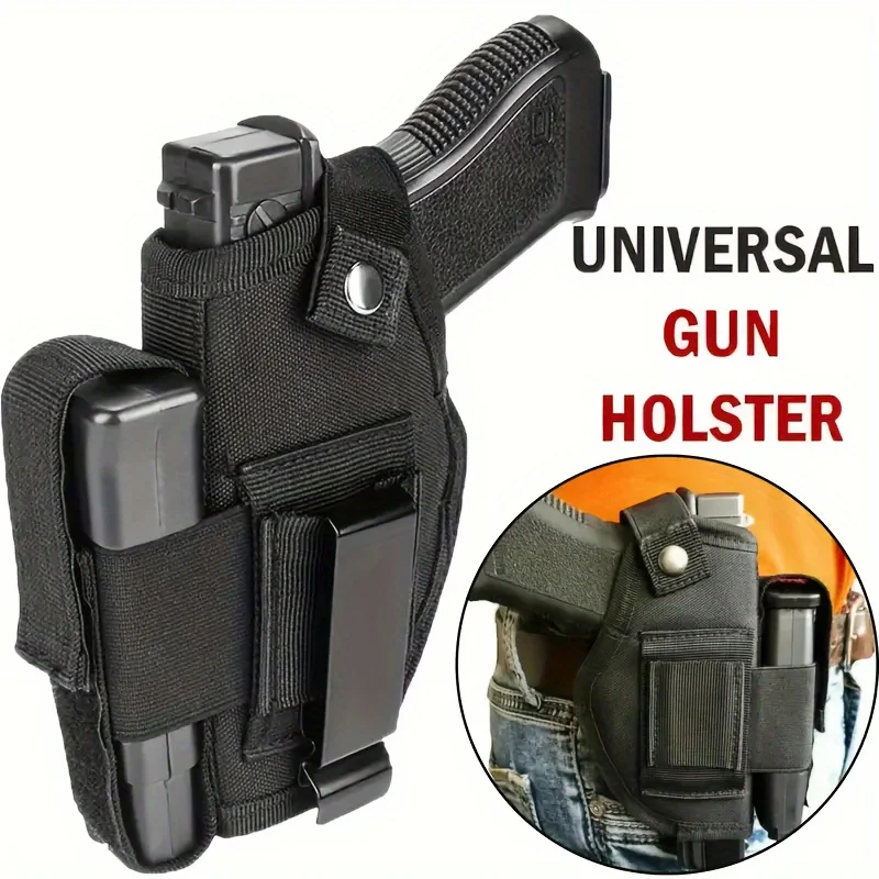 Single Pack Ambidextrous Black Camel Blend Fabric Tactical Gun Holster with Snap Closure for Outdoor Concealment, Classic Style