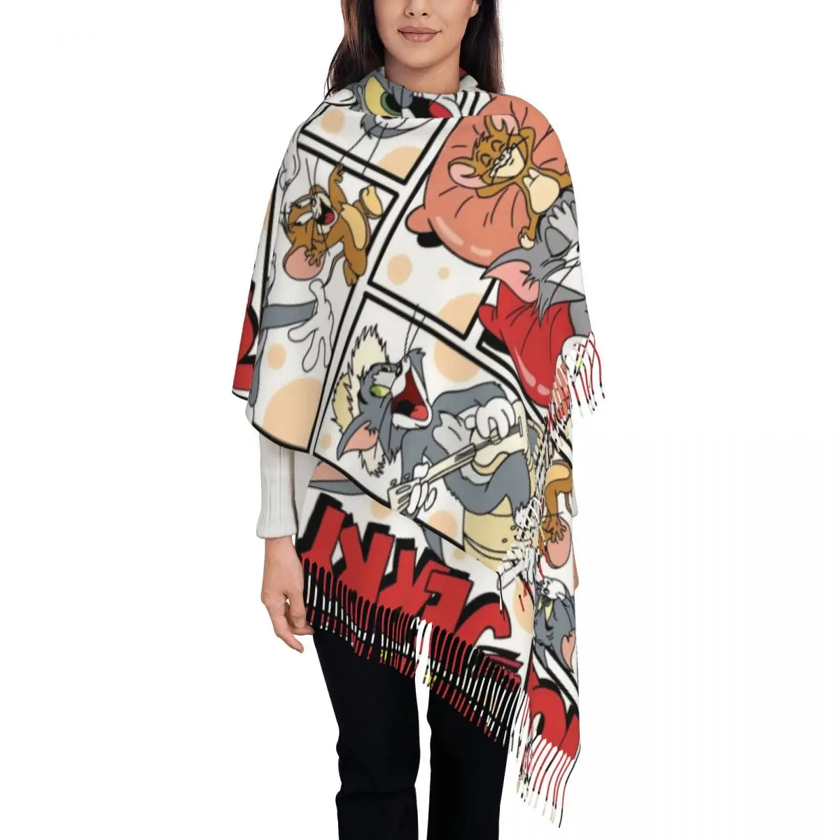 

Custom Tassel Scarf Women Soft American Animation Shawl Wrap Female Winter Fall Scarves