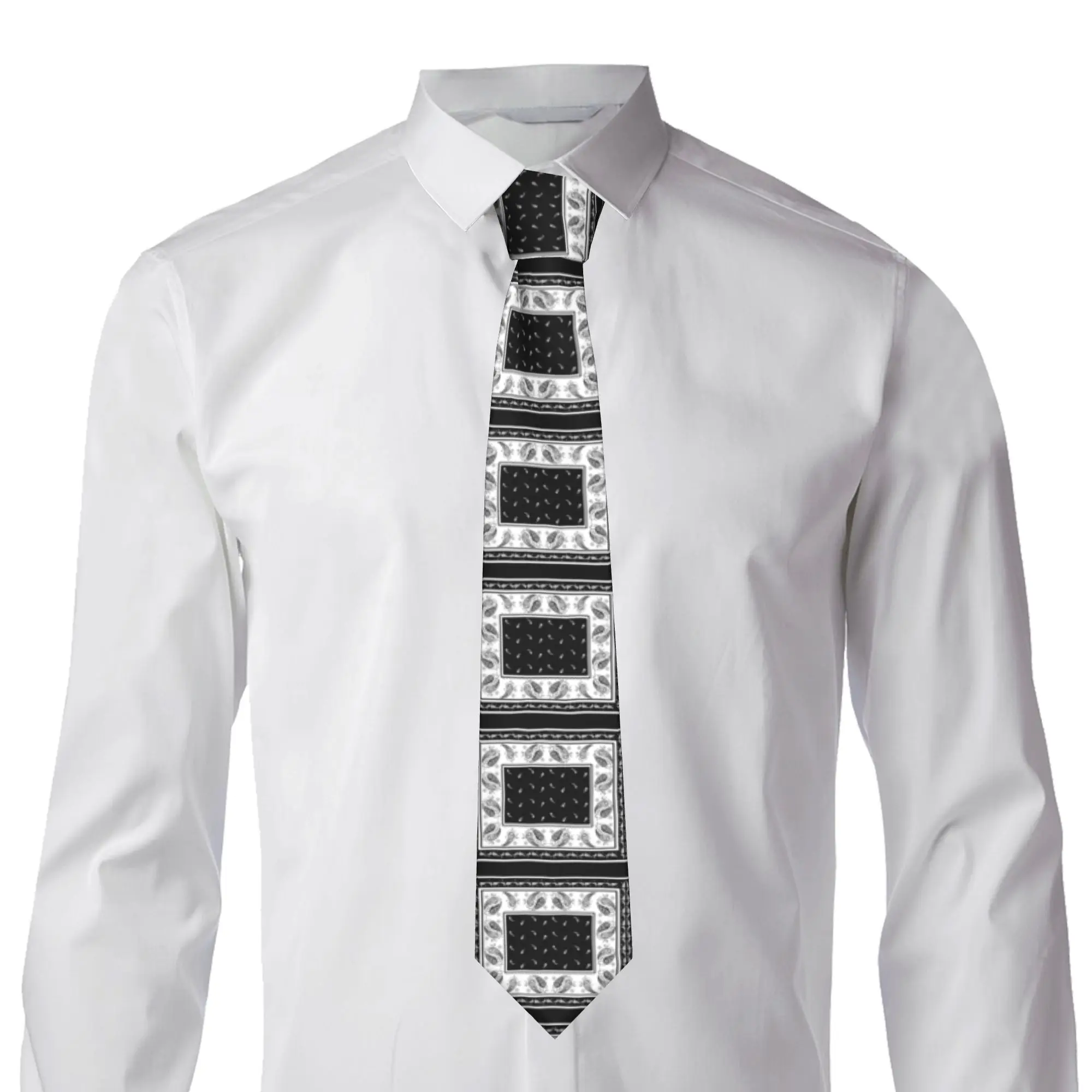 Custom Black and White Paisley Bandana Pattern Tie Men Formal Silk Bohemian Floral Style Neckties for Business