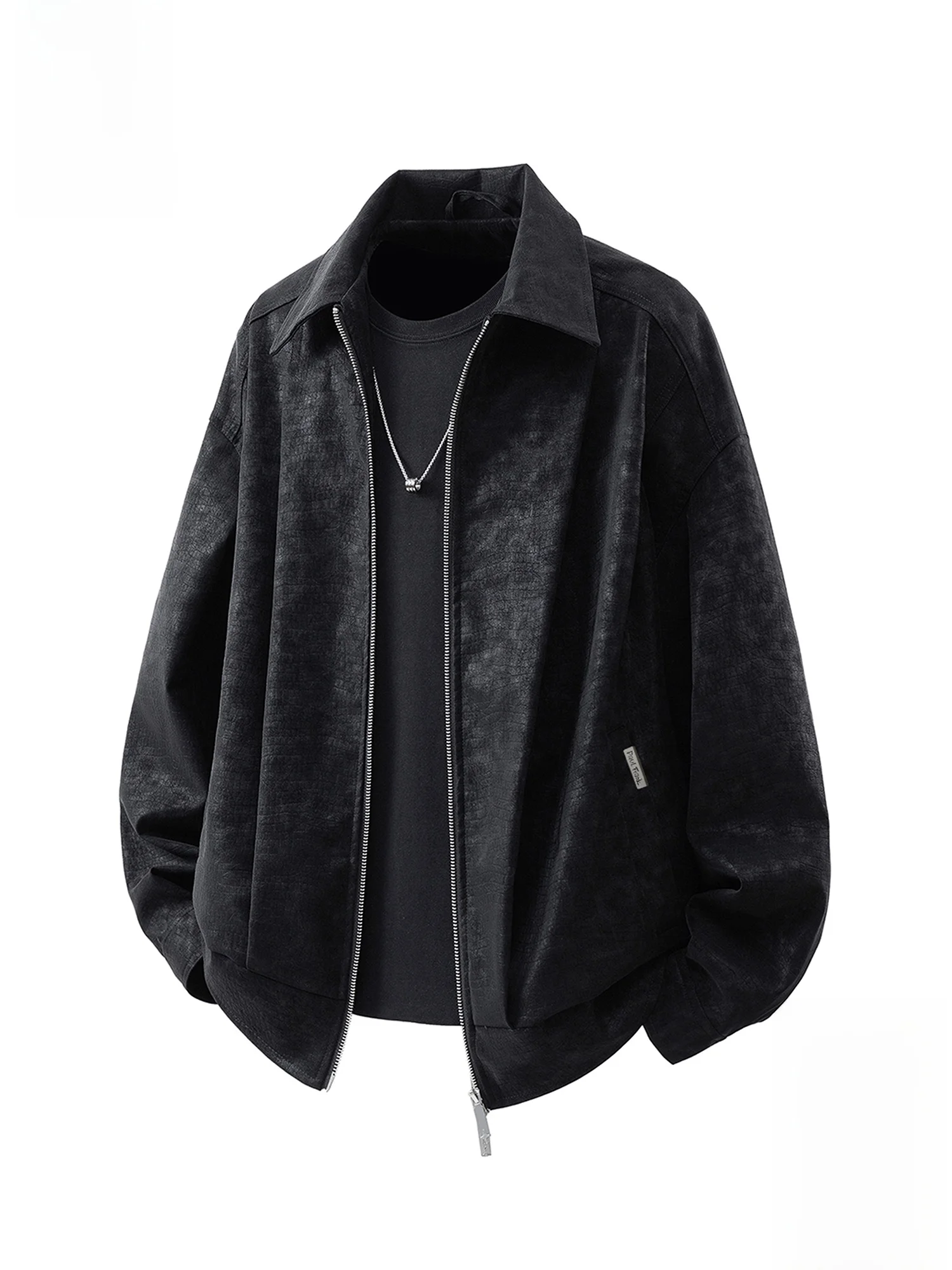 

Мужская куртка Paul Frank свободного кроя с воротником, весна 2026, из искусственной кожи, с длинными рукавами, на молнии, с деталями декоративной отделки, в стиле рабочей одежды