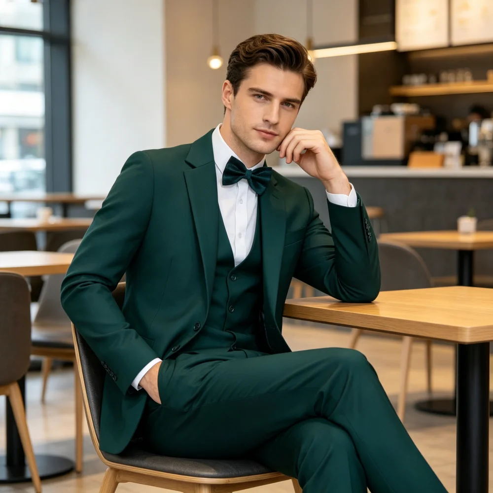 

Изумрудно-зеленый мужской костюм-тройка Slim Fit - высококачественная модная мужская одежда для торжественных мероприятий с пиджаком, жилетом и брюками