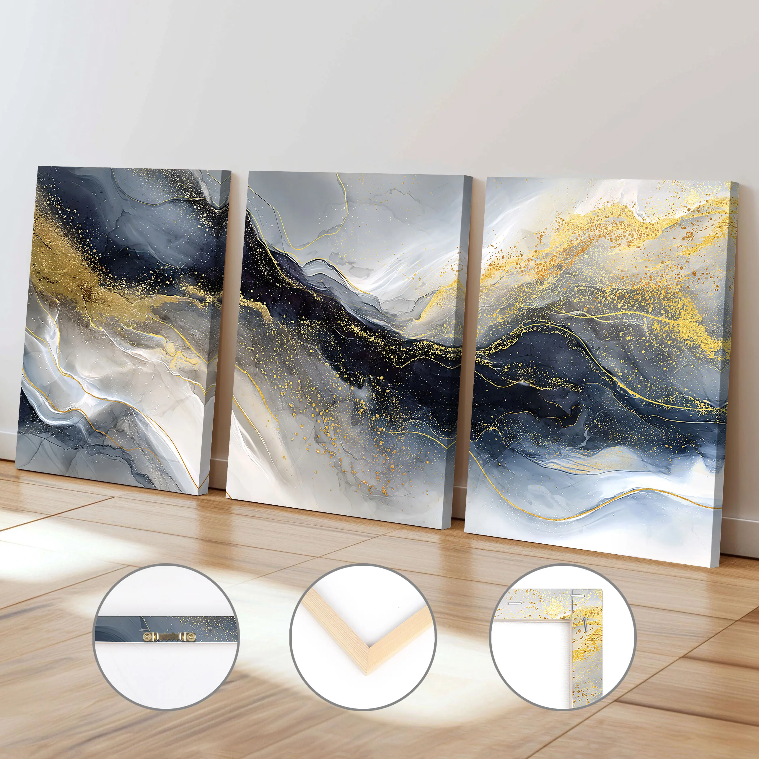 Abstract Black White Gold Marble Texture Poster Modern Ink Painting Print Framed Canvas Painting Home Living Room Office Decor