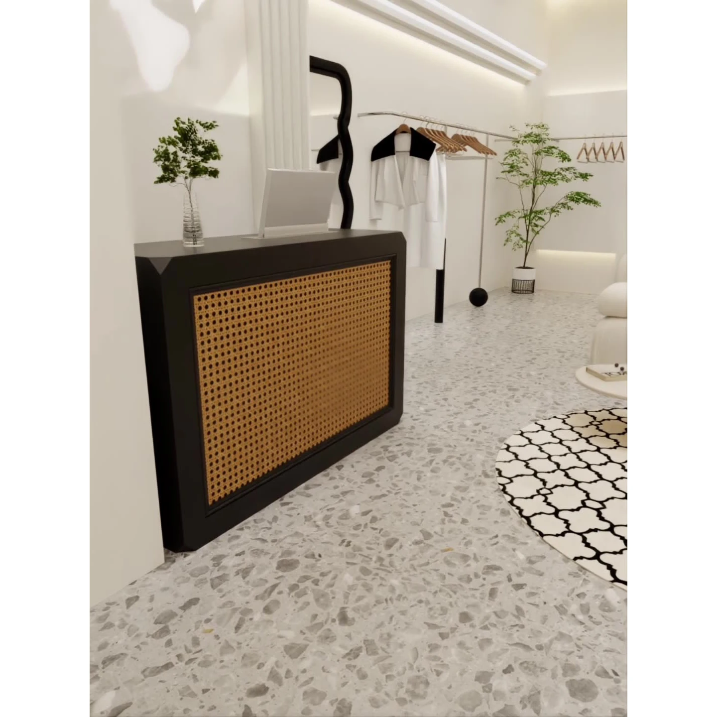 Popular Rattan Woven Black Cashier Clothing Store Retro Simple Modern Cabinet Barbershop Painted Bar Reception Desk