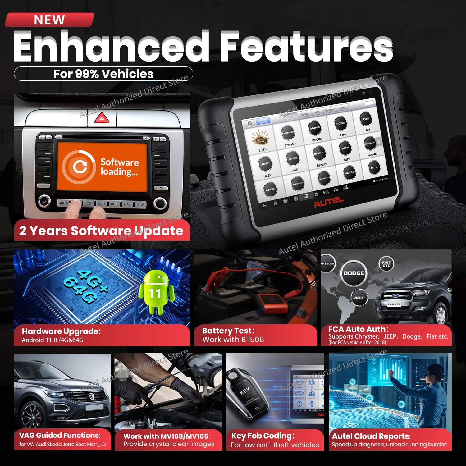 Autel MaxiPRO MP808BT PRO OBD2 Scanner Car Diagnostic Tools Online ECU Coding VAG Guided, Active Test PK MK900BT MP900 MP808S