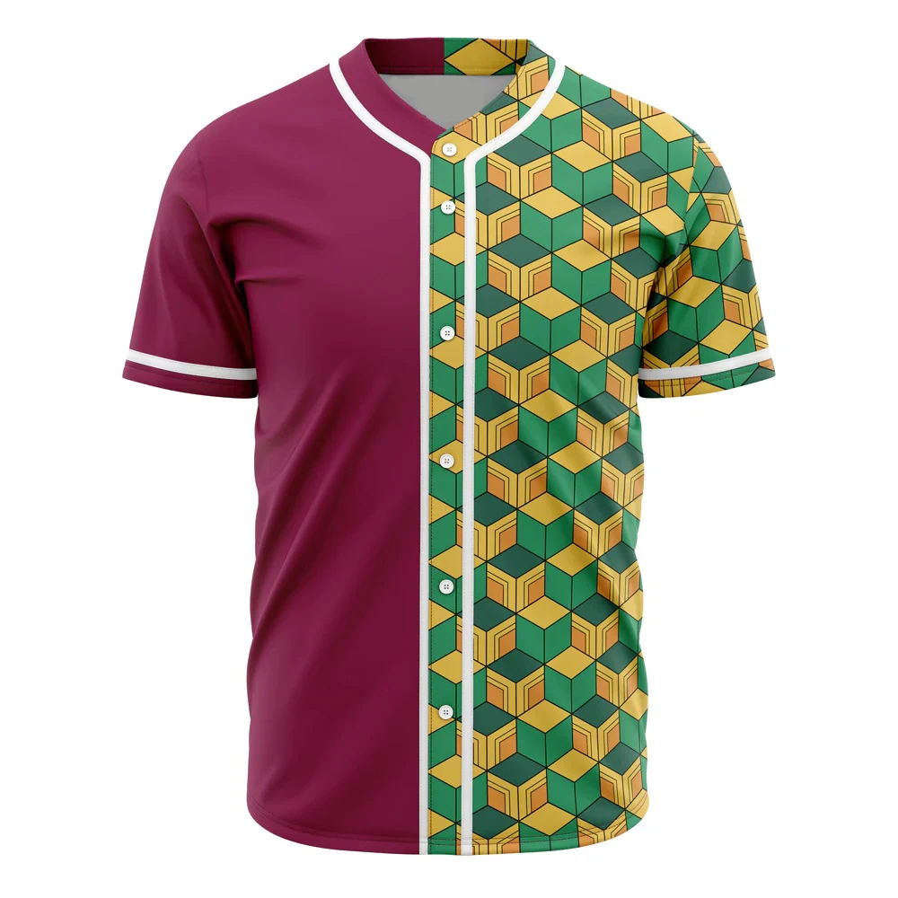 Camiseta de béisbol de Anime Demon Slayer para hombre, camisa de béisbol con estampado en 3D, traje de Cosplay informal, última moda de verano, BQY01