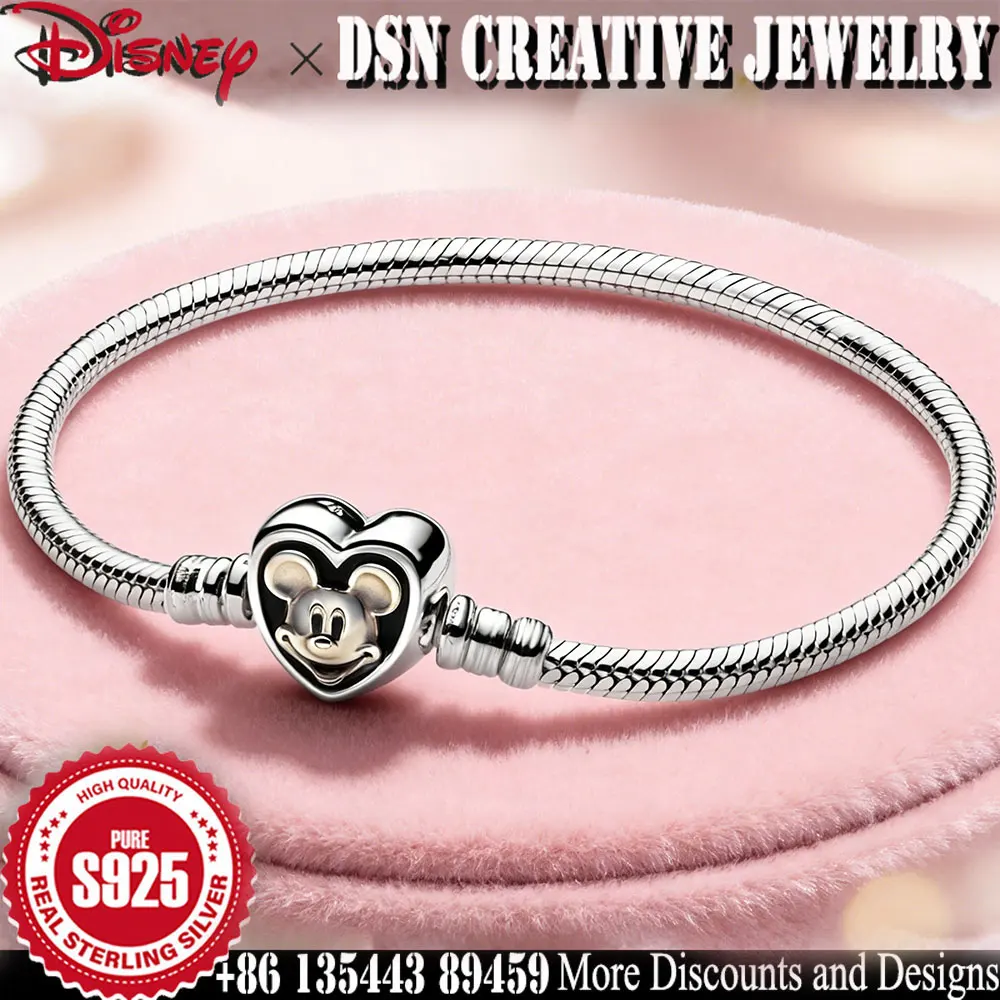 

Ювелирные изделия DSN, браслет с застежкой в виде сердца Микки Диснея, стерлинговое серебро 925, браслет-цепочка в виде змеи с героями мультфильмов, женские роскошные ювелирные изделия, подарок
