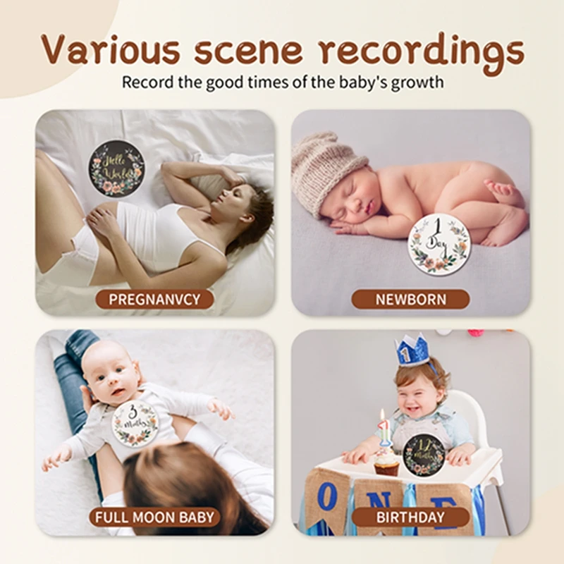 Wooden Baby Milestone Card 0-12 Months Baby New Cartoon Flower Shape Photography Accessories Growing Up Card Gifts For Newborns