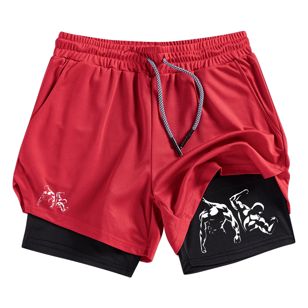 Men's Quick Drying Training And Fitness Shorts Printed Double Layered Lining Summer Running And Cycling Sports Drawstring Shorts
