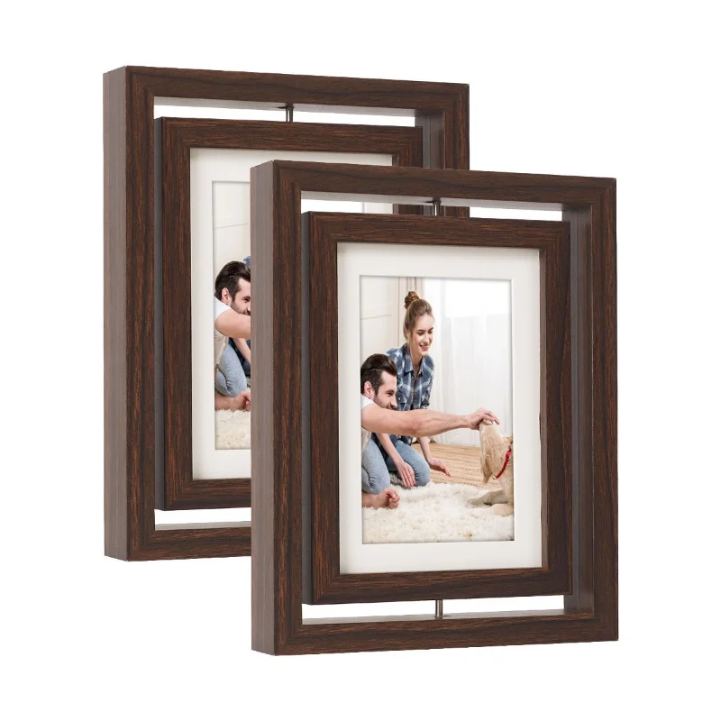 7-Inch Double-Sided Rotating Wooden Photo Frame Stand Creative Handmade Pet Cat Dog Hand And Foot Print Commemorative Gift