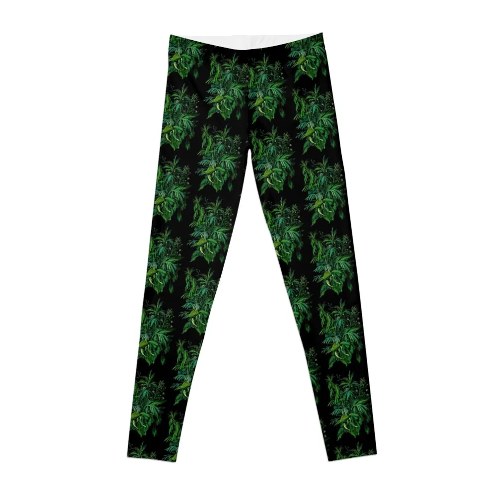 Green and Black, Summer Greenery, Colorful Floral Leggings Women sportwear harem pants Womens Leggings