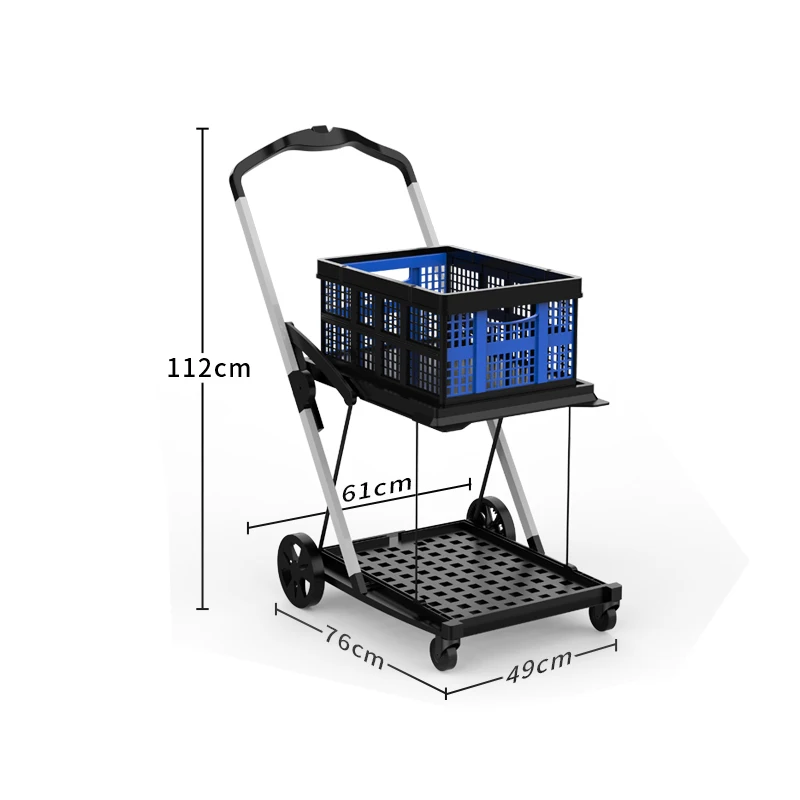 

New Product Plastic Collapsible Portable Folding Two Layers Supermarket Grocery Shopping Trolley Cart with Wheels