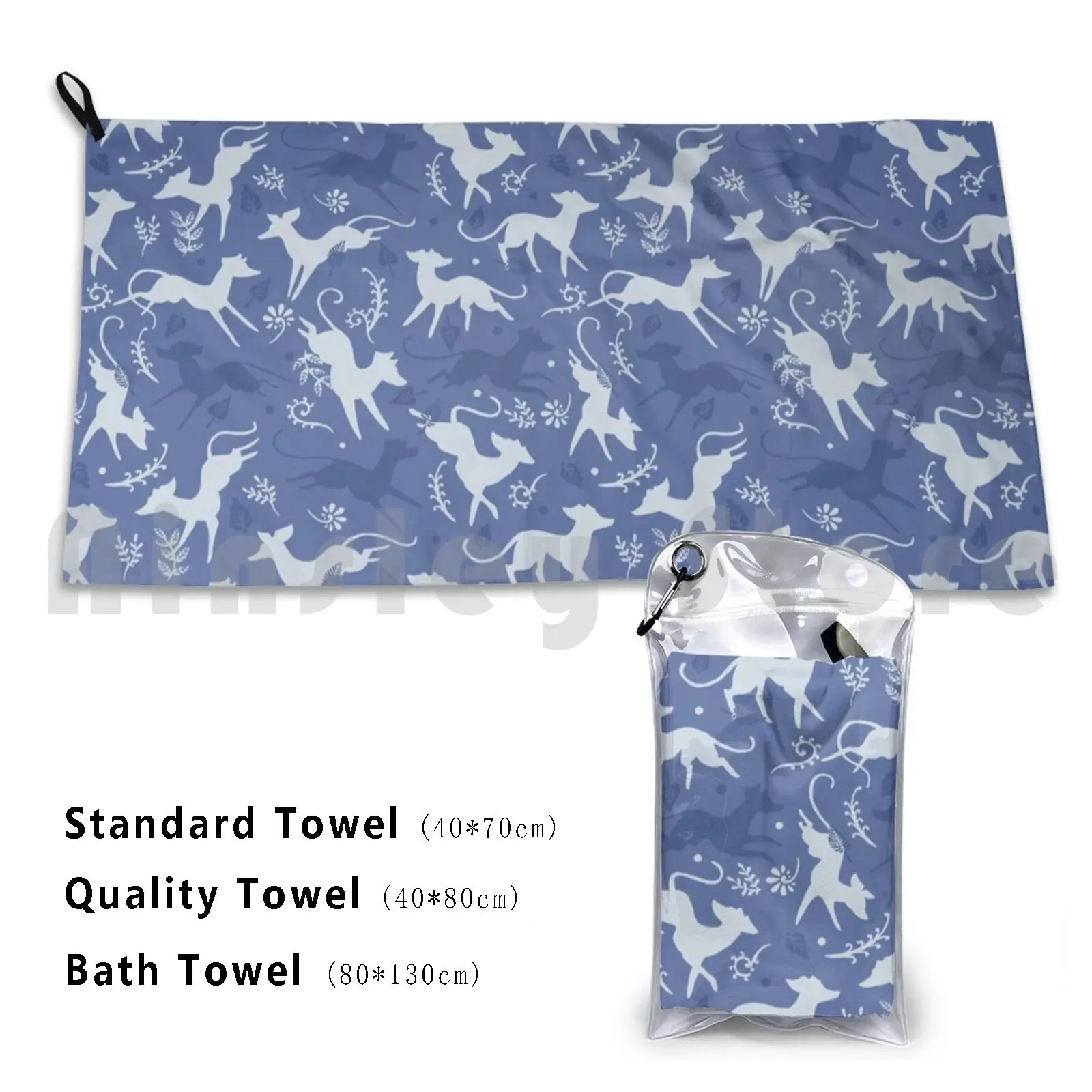 Toalla de baño de perros azules y blancos, cojín de playa, galgo blanco azul, Lurcher Whippet Saluki Staghound Iggy