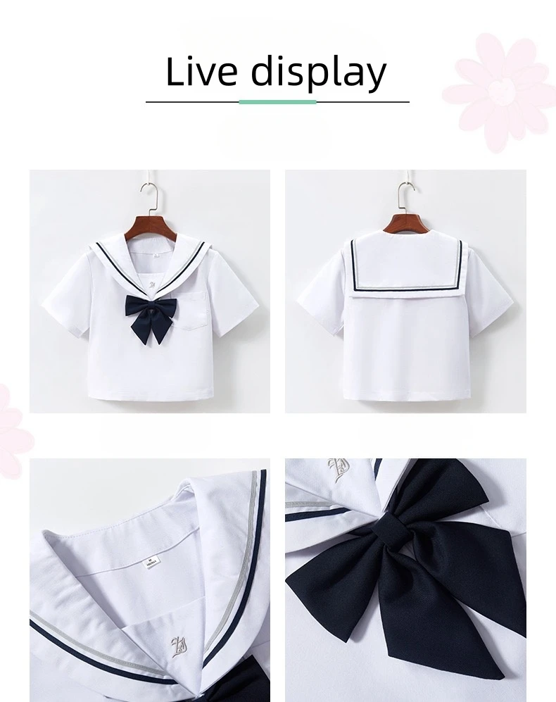 Japanische Schulmädchen JK Rockanzug Weißer Basic-Stil College-Stil Matrosenanzug Schleifenfaltenrock Oberschüleruniform – Detail 4