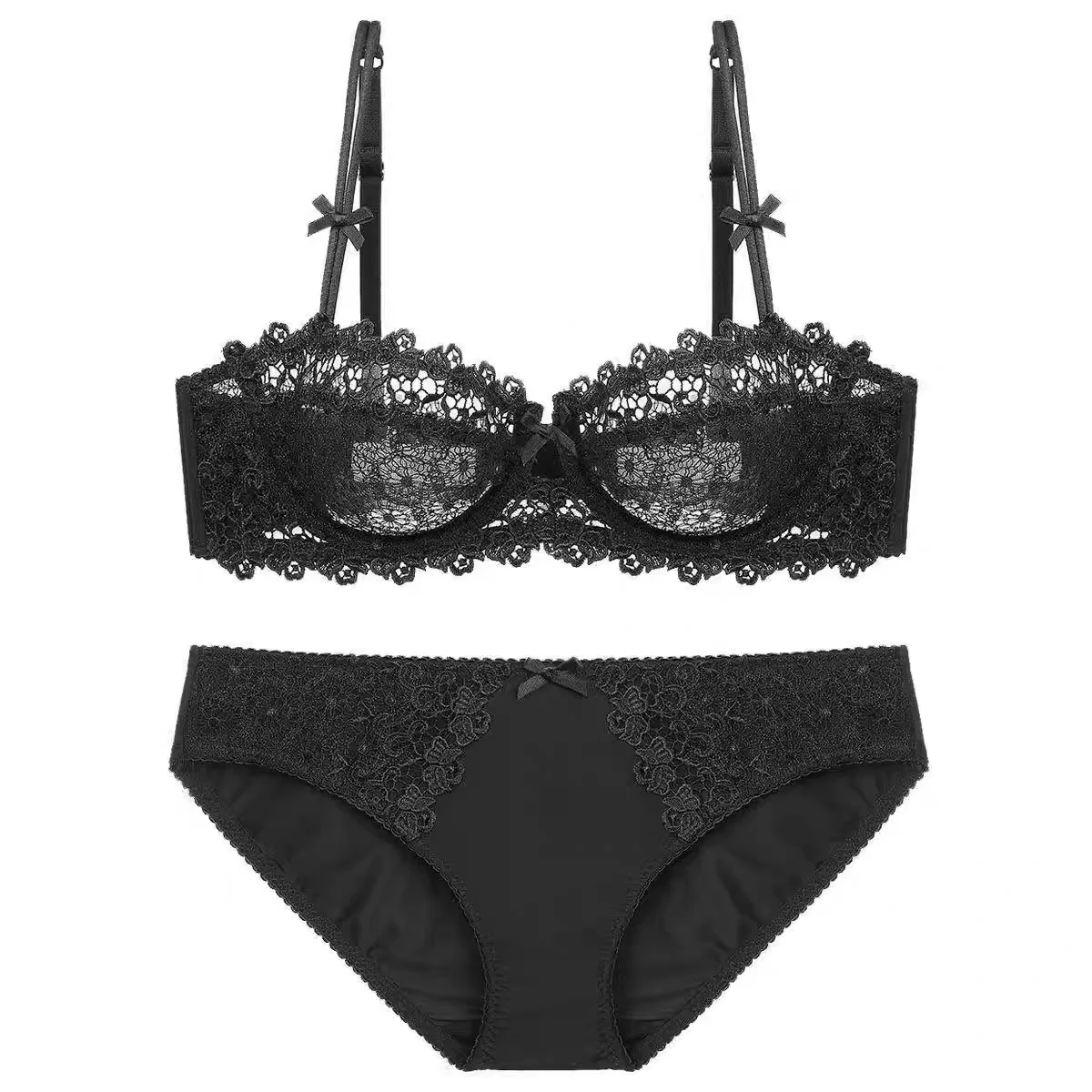 

KUCLUT Lace Bra Set Ultra-Thin Semi-Transparent, Half Cup Pure Desire Bras for Small Chest, Anti-Sagging Comfortable Underwear
