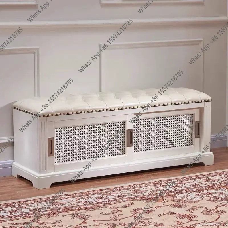 

American all-solid wood shoe changing stool, sliding door shoe cabinet at the entrance of the home can be seated, fashionable