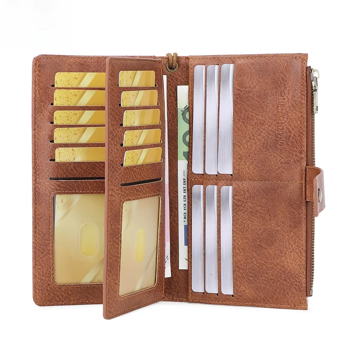 Long RFID Anti-Magnetic Wallet for Women Multi-Card Slot Vintage Soft PU Leather Tee-Coin Holder Handbag