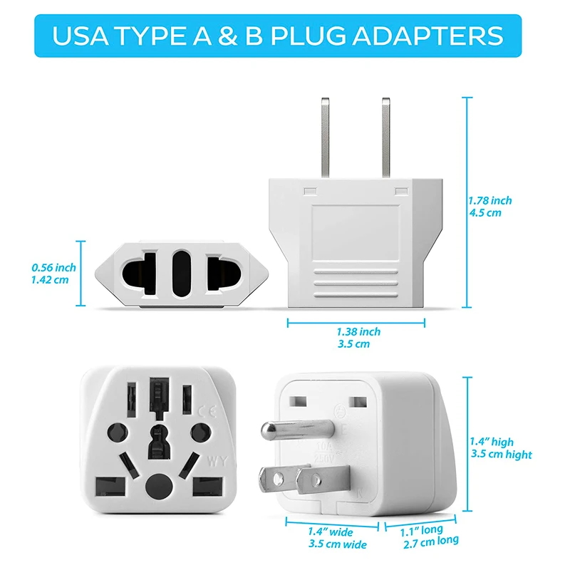 Adapter EU/UK/AU/JP/Asia/Italy/Brazil to USA (Type B) American Travel Adapter and Converter Wall Outlet Power Charger Converter